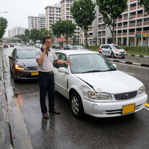 60 year old driver on the road talking on the phone